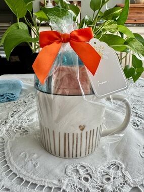 Stuffed mug self care Women Bath & Body Gift Mug with gold leaf accents 4 items